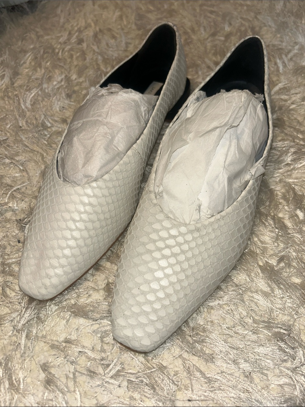 Saks Fifth Avenue White Textured Pointed-Toe Slip-On Flats